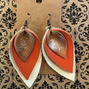 Triple pumpkin spice leather drop earrings